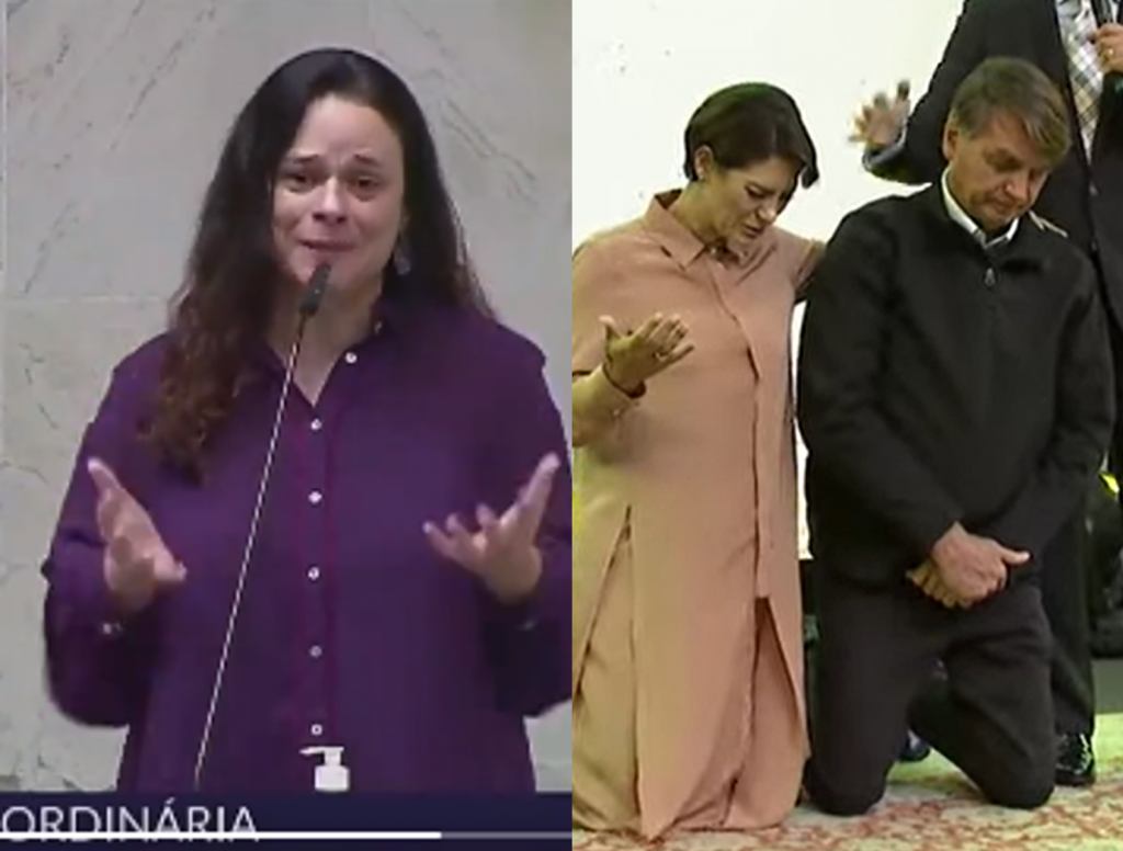 Surtou? Chorando, Janaína diz que Michelle Bolsonaro semeia "divisão religiosa"